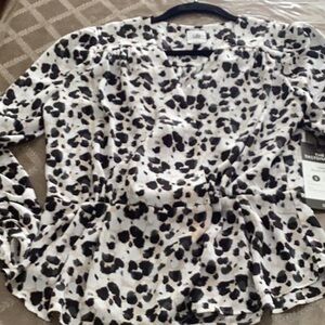 CABI 5898 Rosette Multicolor Leopard Print Long Sleeve Wrap Blouse Top Sz SMALL